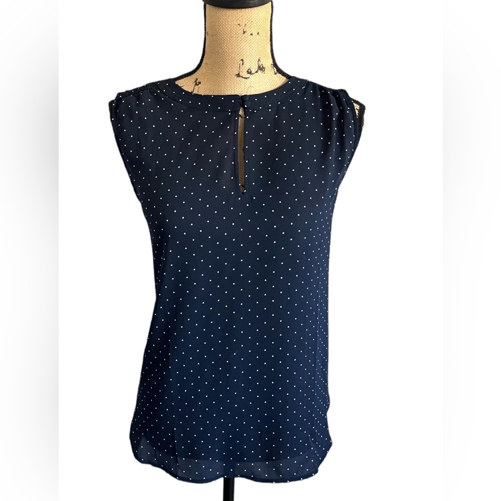 LOFT Navy Blue Polka Dot Blouse